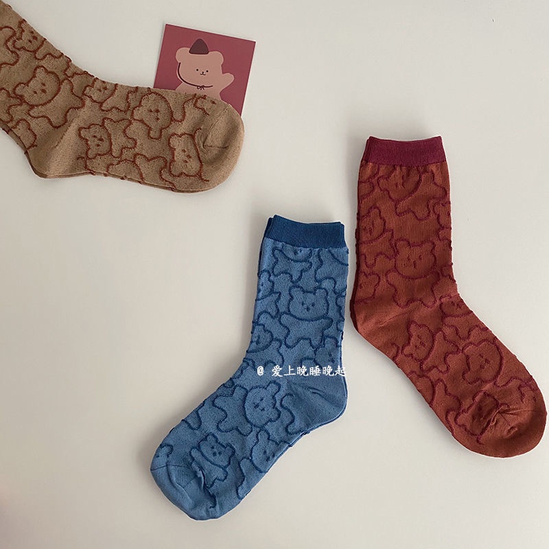 Vớ Thể Thao Cổ Trung Trung Bình Họa Tiết Ba Chiều Gấu Dễ Thương Phong Cách Nhật Bản Cho Cặp Đôi