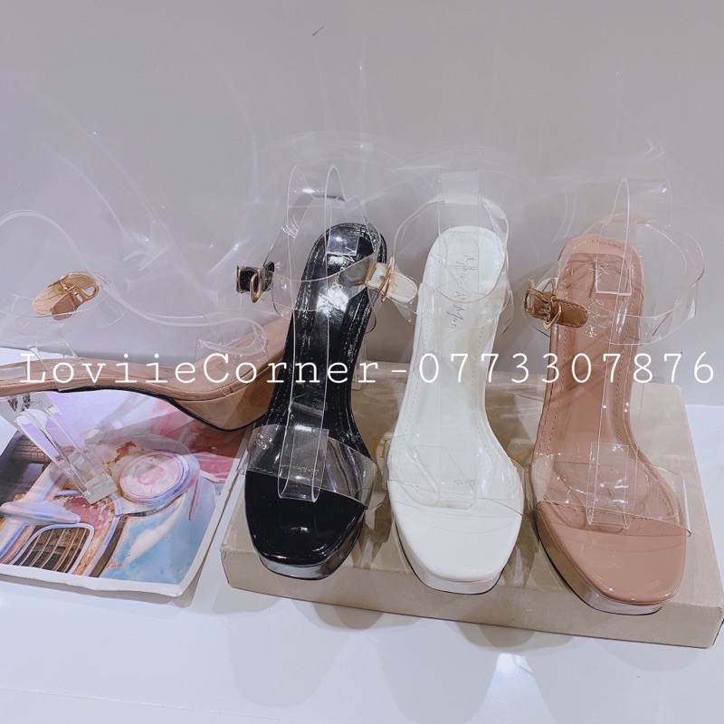 SANDAL CAO GÓT LOVIIECORNER - GIÀY CAO GÓT NỮ THỜI TRANG QUAI TRONG GÓT VUÔNG ĐÚP TRƯỚC 12CM 3 MÀU ĐEN KEM TRẮNG G210105