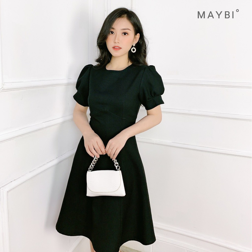 [Mã FAMALLT5 giảm 15% đơn 150k] MAYBI - Đầm ôm A tay nhún đen