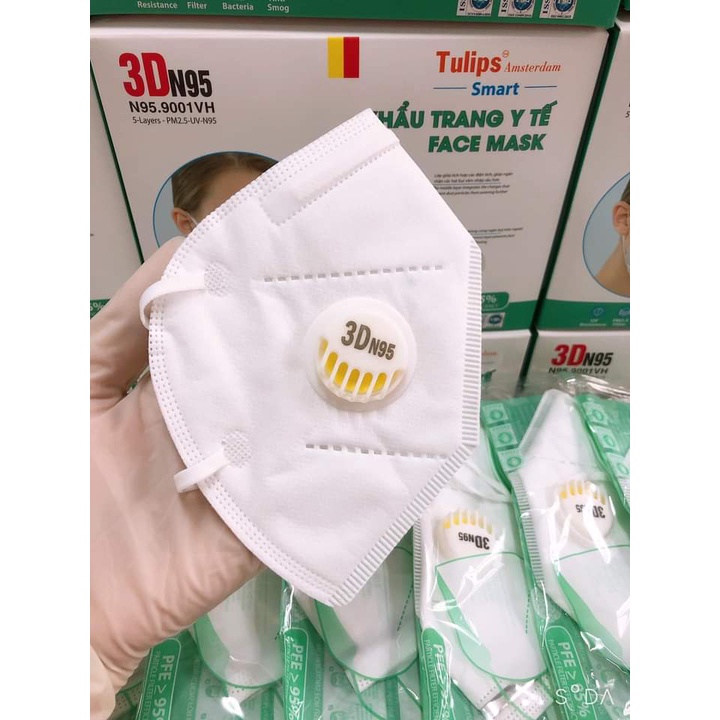 Khẩu trang 3D N95 Tulips  chống bụi PM2.5 có Van/ Không van và Em bé