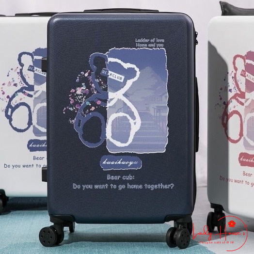 MẪU MỚI_VaLi Kéo Du Lịch In Hình Gấu Dễ Thương Chất Liệu Nhựa Nhám PC+ABS Bền Hàng Sẵn Kho Đủ Size 20/24/26 inch