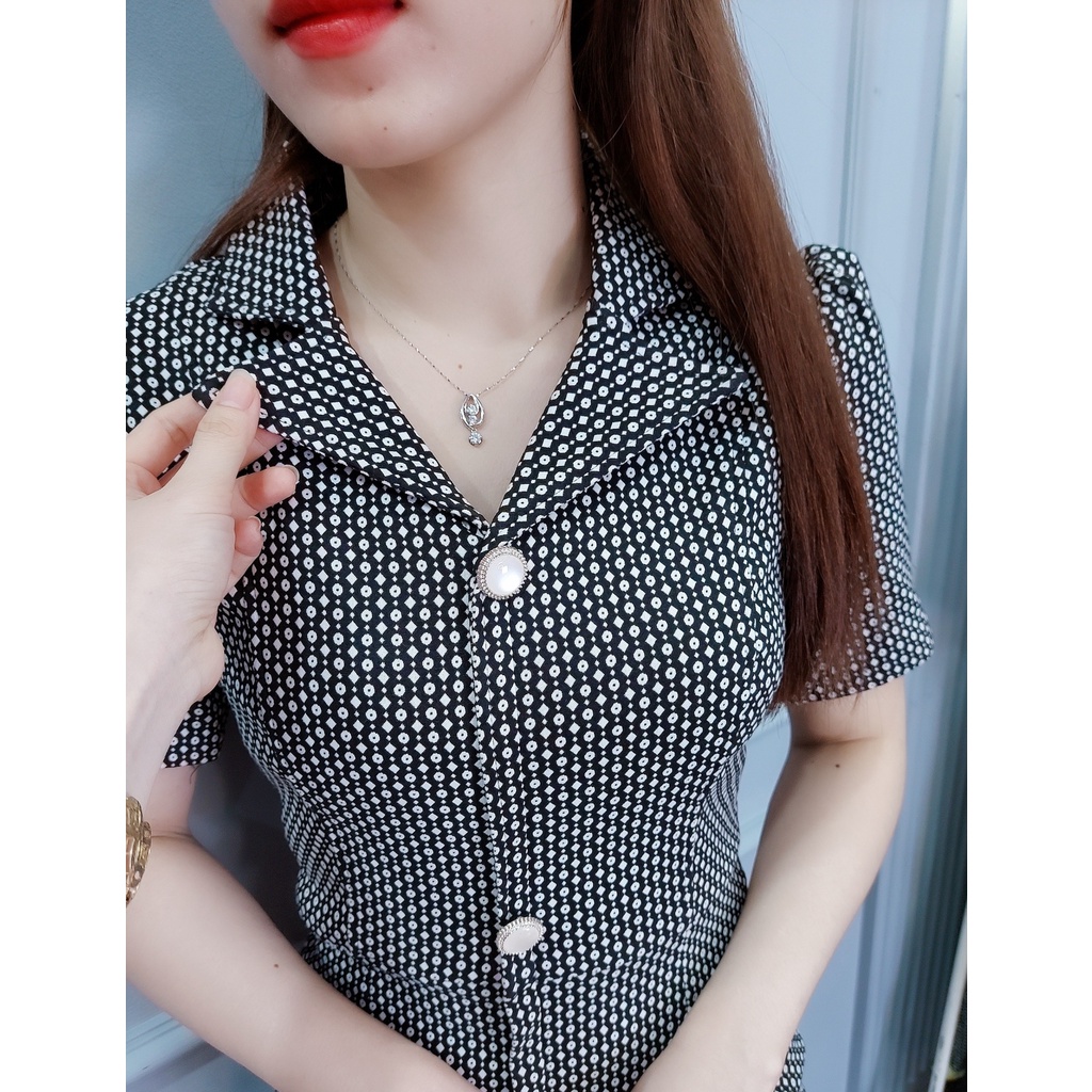 Đầm body cổ vest Da1462 vải co giãn phối cúc