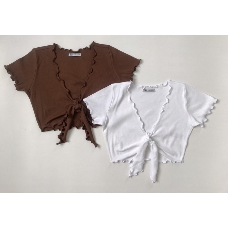 Áo croptop cột nơ trước xoăn lai vnxk