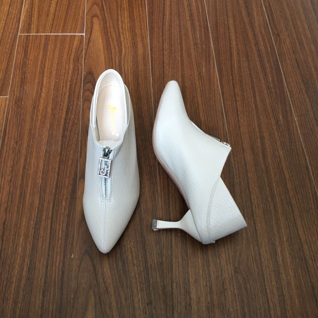 Giày bốt nữ cổ thấp gót nhọn cao 7 phân dáng ôm chân mũi nhọn có khóa hiện đại GN06 Hulian Fashion có 2 màu | BigBuy360 - bigbuy360.vn