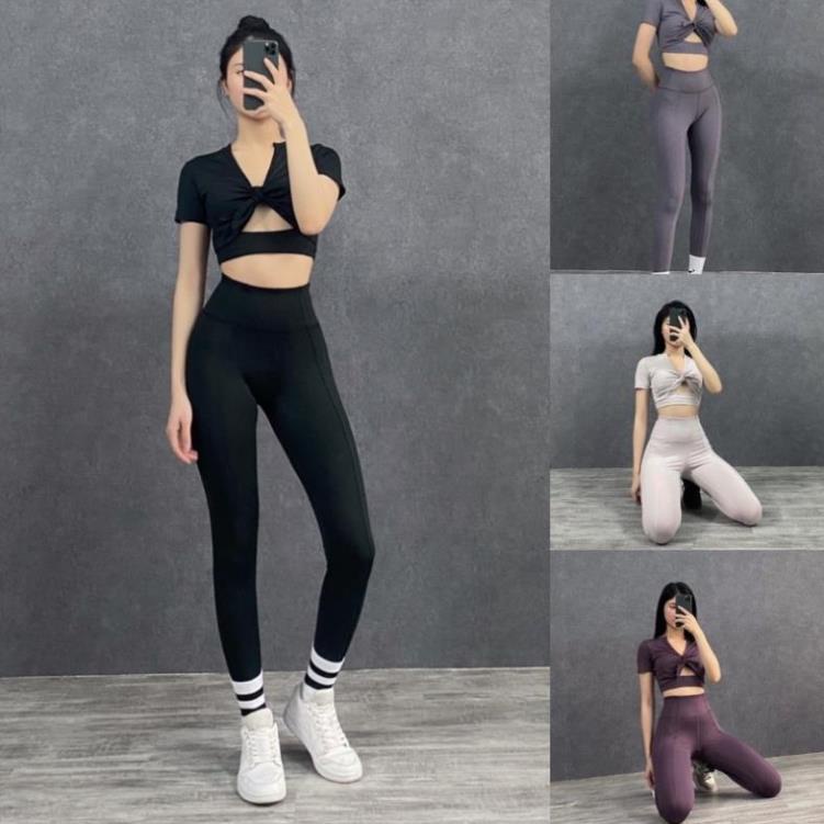 Bộ tập gym,yoga cao cấp nữ thắt nơ ngực có tay (hàng thiết kế của shop) ! ,