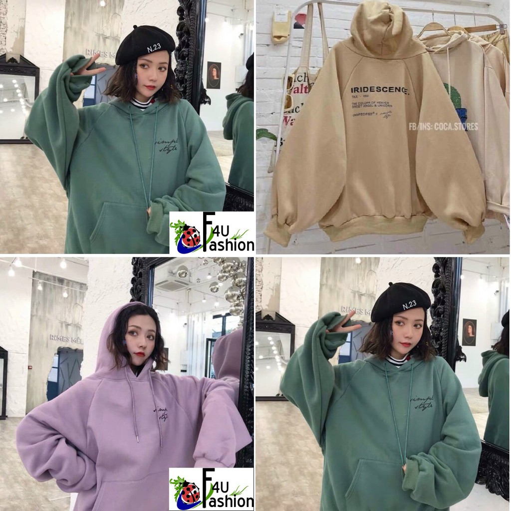 Áo nỉ hoodie kiểu phòng tay nỉ loại tốt in chữ iridescence