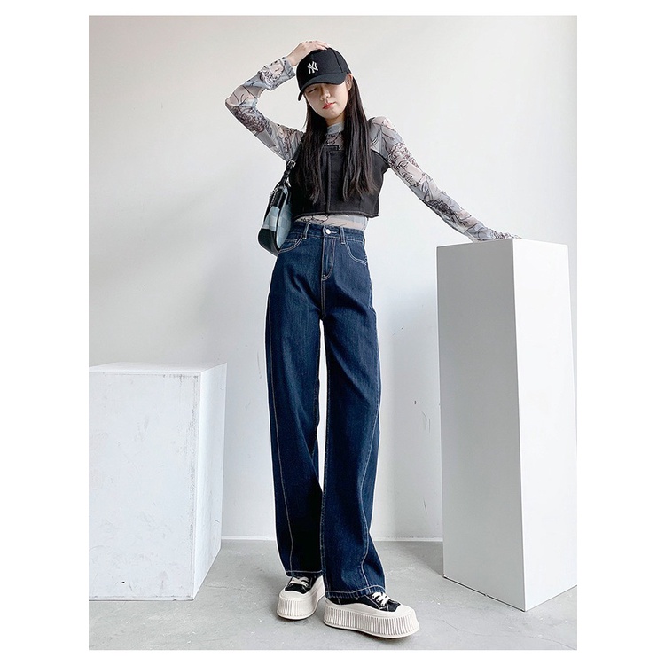 Quần jeans nữ ống rộng cạp cao rộng GUGUNO