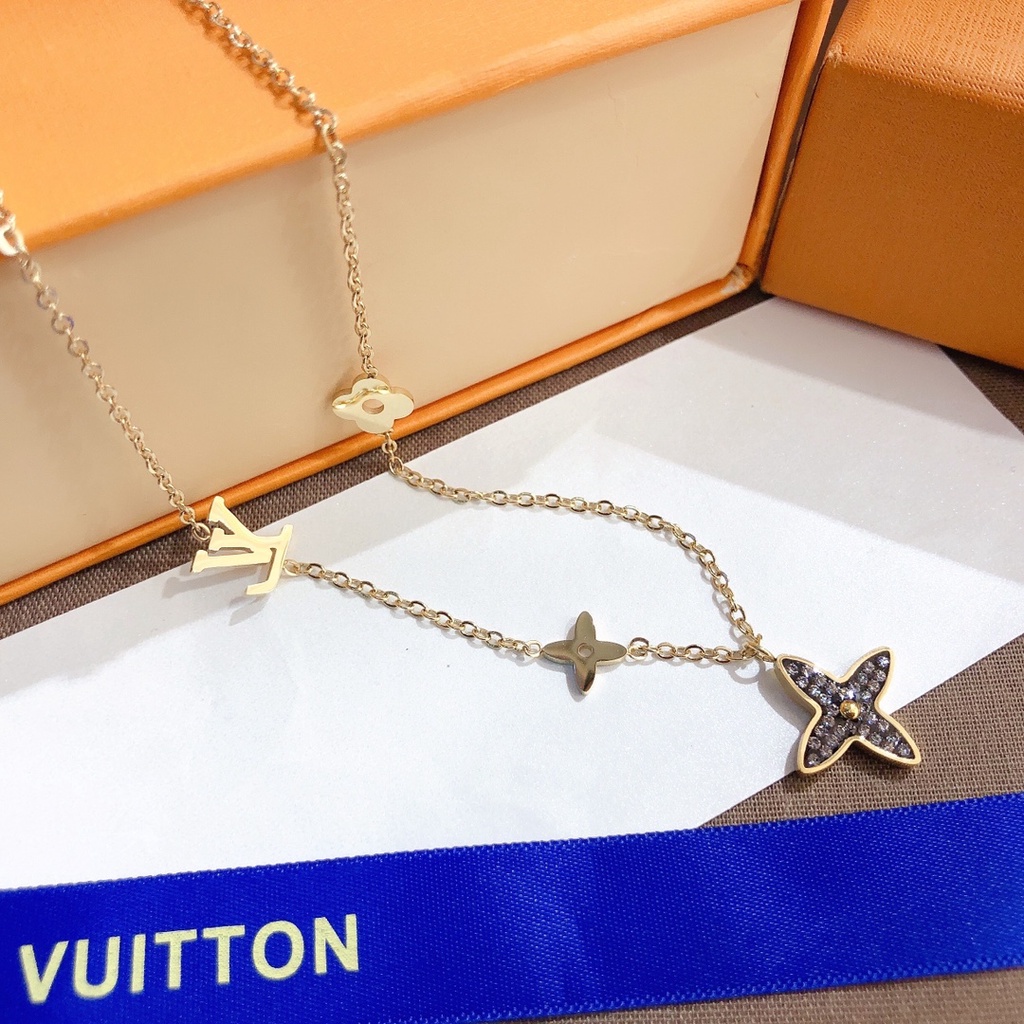 Lv Vòng cổ Thép Titan Không Phai Mặt Chữ Louis Vuitton Đơn Giản Cá Tính