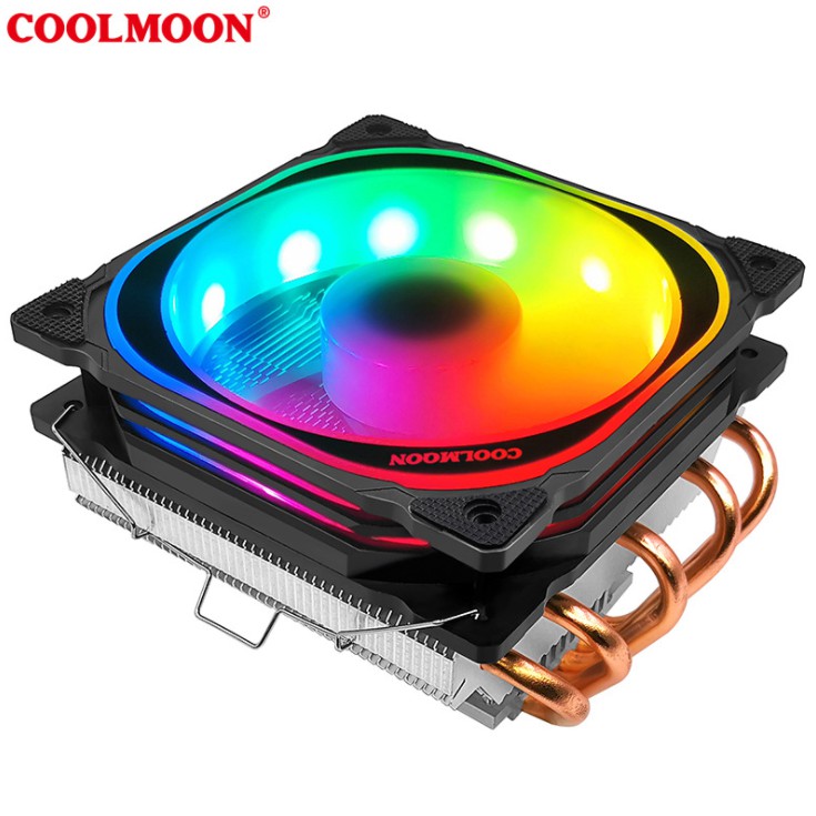 Quạt tản nhiệt CPU Coolmoon T500 Led RGB đảo màu tự động, 5 ống đồng tản nhiệt