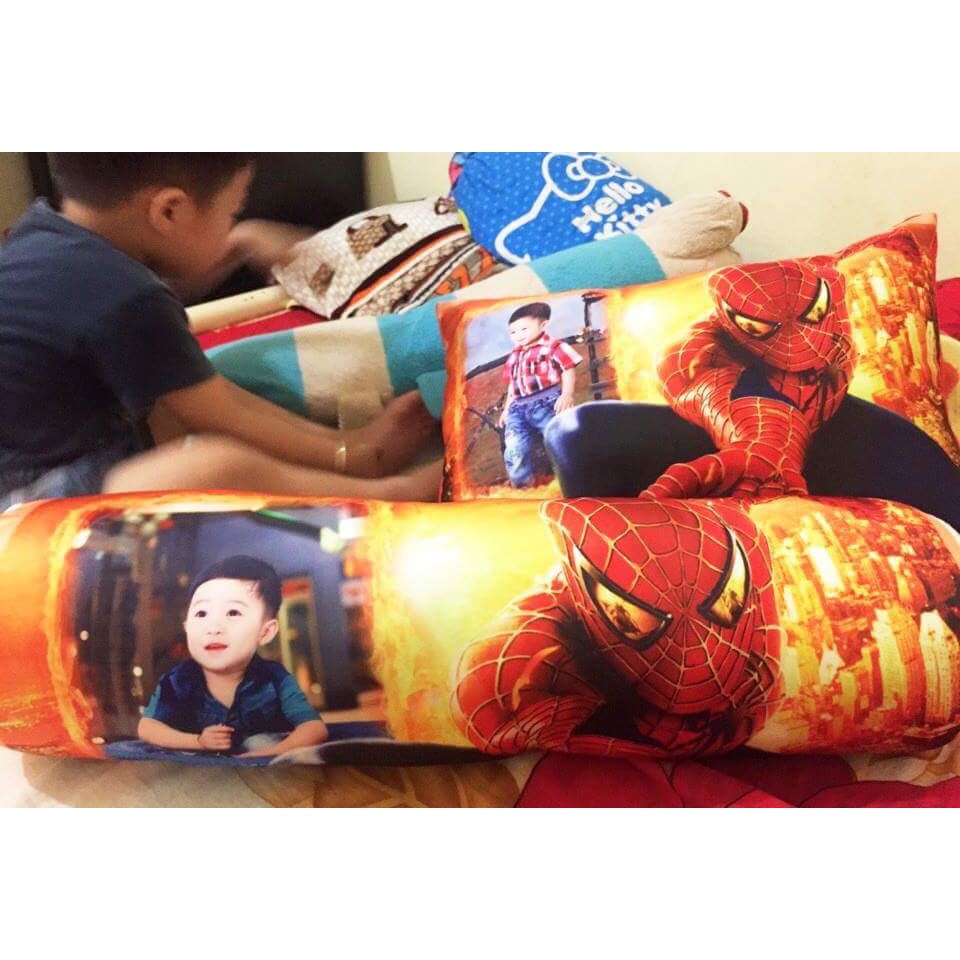 Set gối nằm 35-50cm và gối ôm 65cm in ảnh bé (mẫu Người nhện Spiderman)