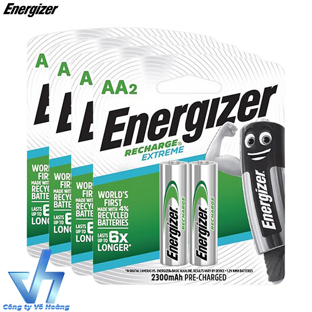 Bộ 8 pin sạc AA Energizer Recharge Extreme 2300mAh (Bạc)