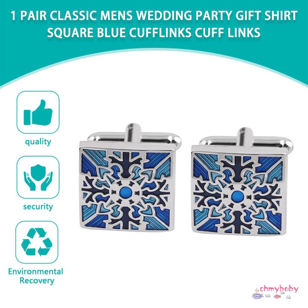 1 đôi Cổ điển dành cho nam giới tiệc cưới Quà tặng Áo sơ mi vuông màu xanh Cufflinks Cuff Links [8/19]