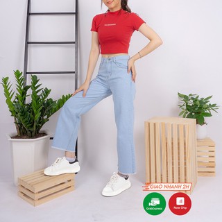 Quần jean nữ Ulzzang Kitty mẫu trơn ống rộng thời trang Phustore017