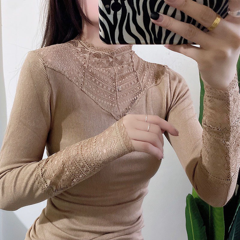 Áo Giữ Nhiệt Nữ ❤️FREESHIP❤️Áo len phối ren đóng hộp cao cấp dài tay đóng hộp xịn xò mã QA13