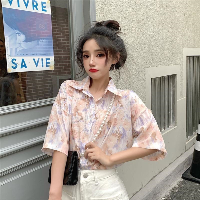 Sơ mi vintage bông hồng tím | 11 HIN
