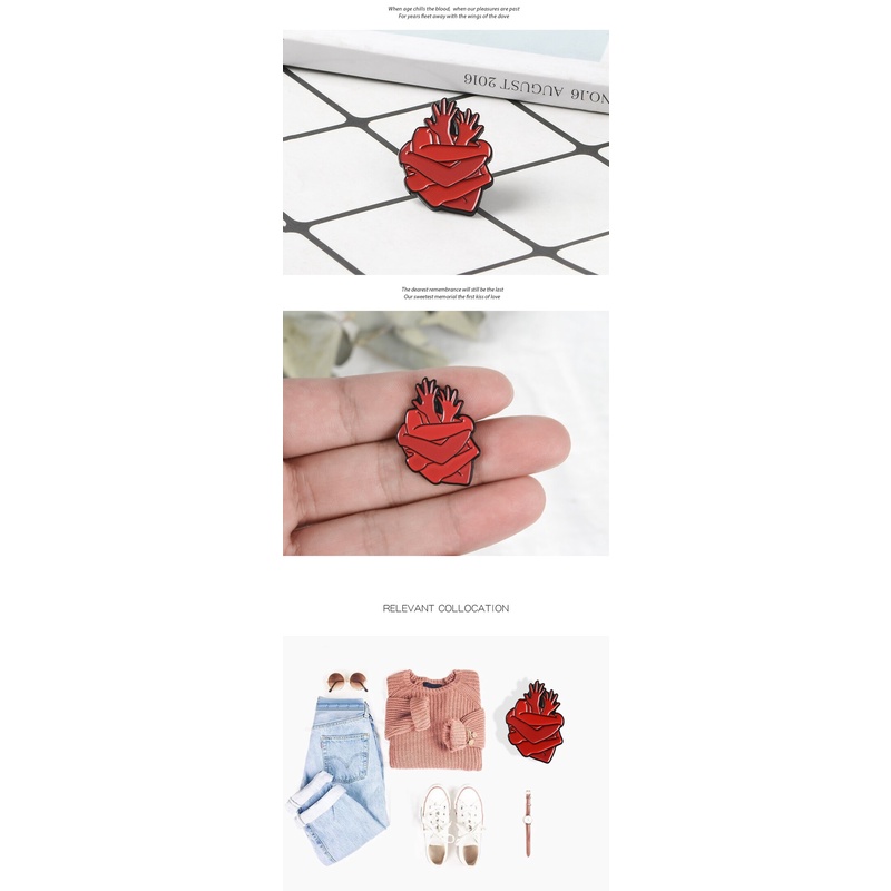 Ghim cài áo QIHE JEWELRY hình bàn tay trái tim đỏ thời trang dành cho nam nữ