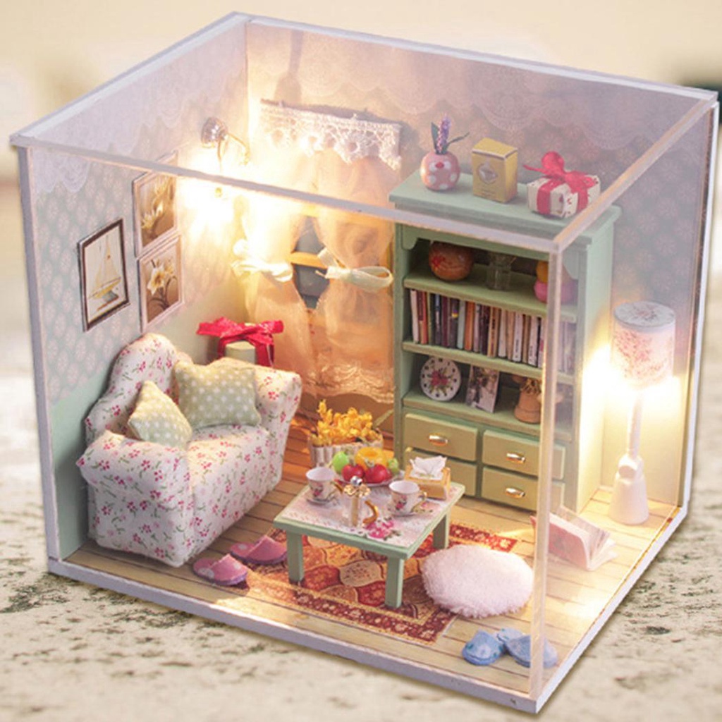 Mô hình nhà gỗ DIY house Hall family kèm mica chống bụi và keo dán