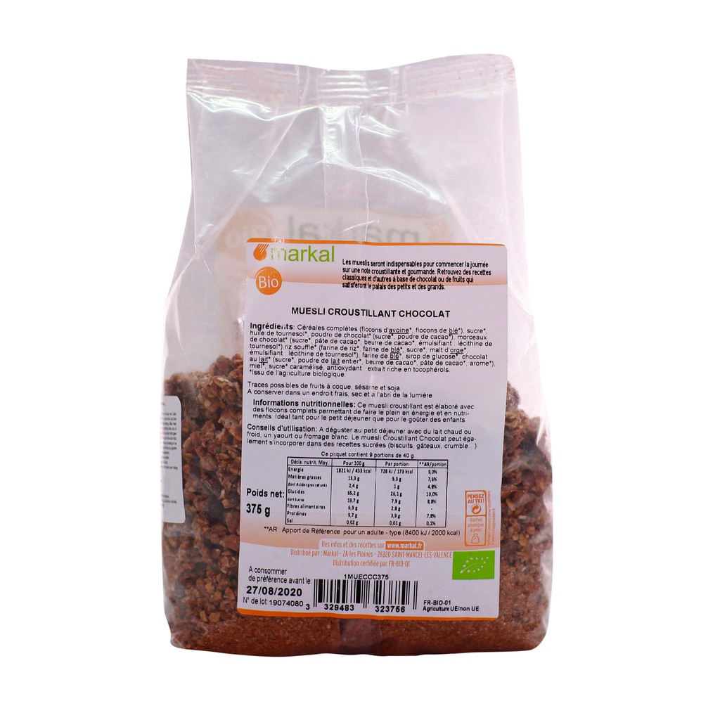 Ngũ cốc muesli giòn sô cô la hữu cơ Markal 375g