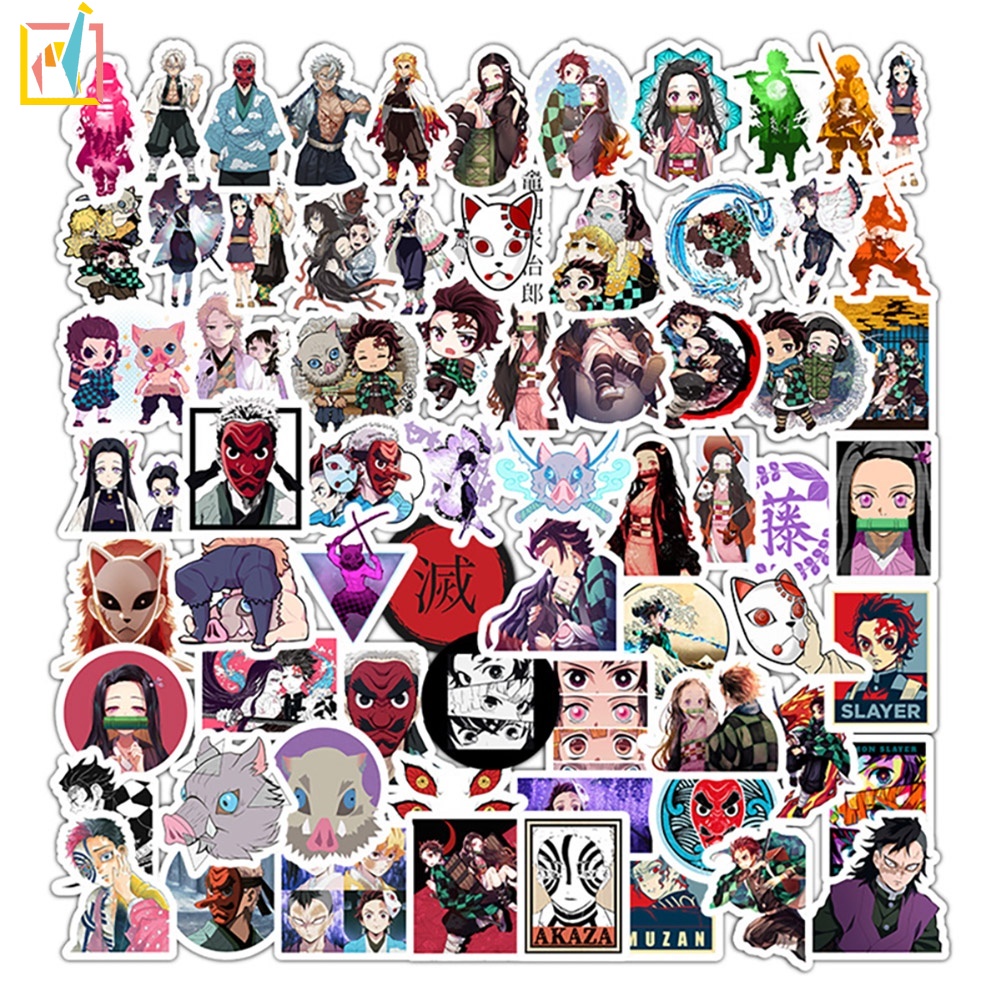 Set 70 Miếng Dán PVC Chống Thấm Nước Họa Tiết Demon Slayer Kimetsu No Yaiba Dùng Để Trang Trí Ô Tô / Đàn Guitar