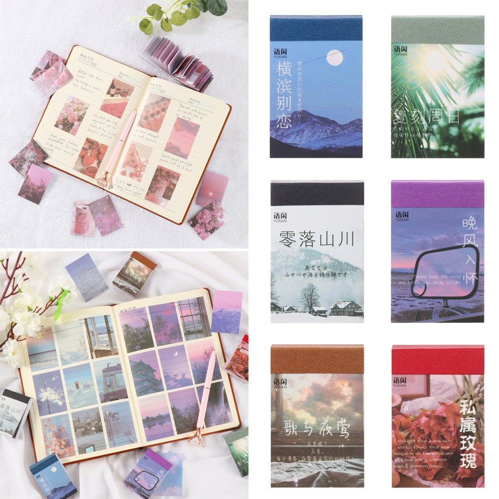 ☆YOLA☆ 50PCS DIY Nature Scenery Picture Notebook Diary Planner Washi Stickers Sticker Book Plant Flower Self-Adhesive Album Journal Remember Tags