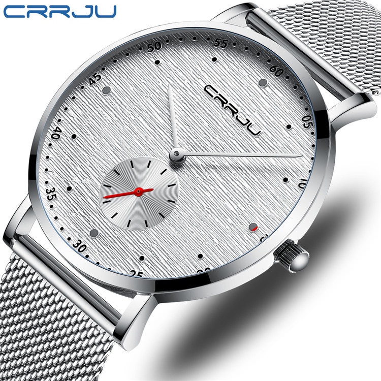 CRRJU Thời trang nam đơn giản Đồng hồ thạch anh bằng thép không gỉ chống thấm nước 2163 X