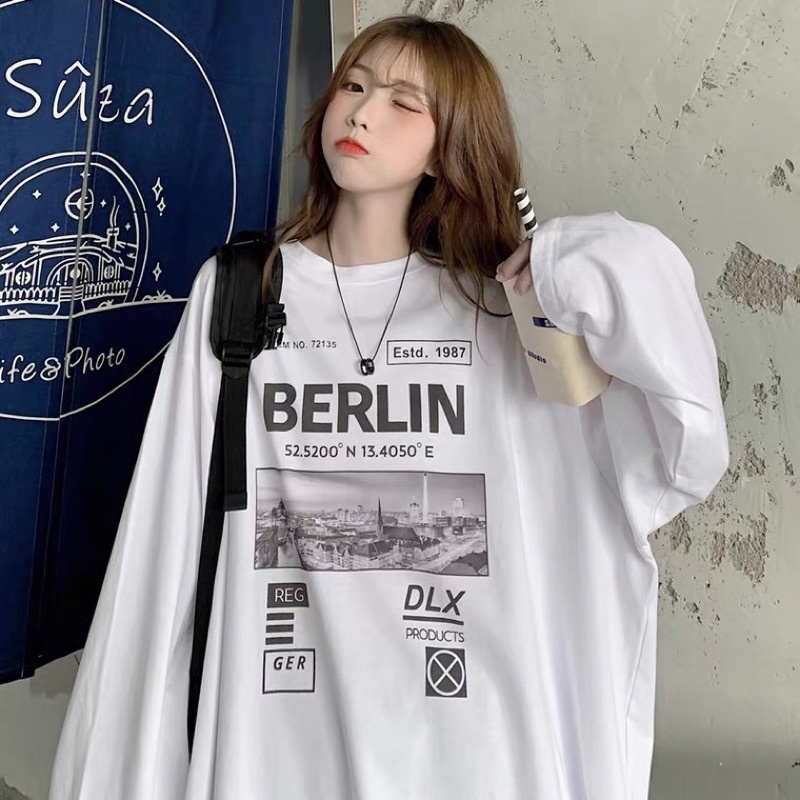 áo thun dài tay , áo phông dài tay form rộng chất cotton in hình BERLIN
