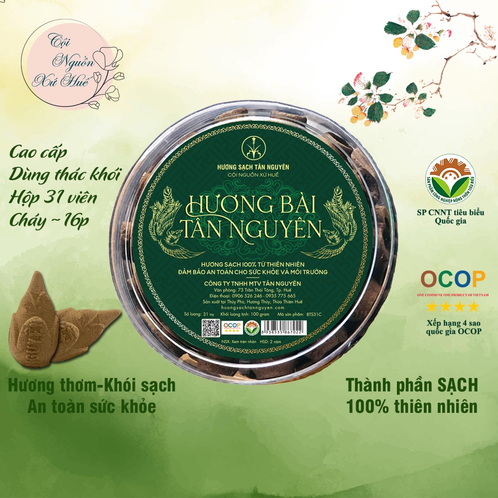 Hương sạch Tân Nguyên, nhang xông phong thủy, hương bài nụ xông nhà hộp 31 viên, 45 viên mang lại may mắn cho gia chủ