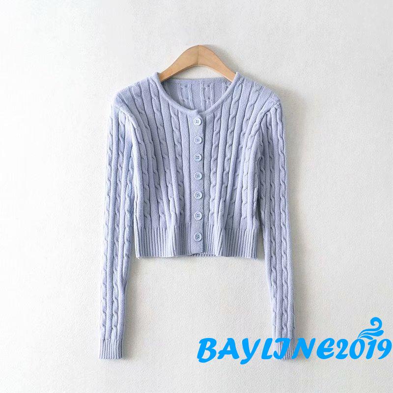Áo khoác cardigan dệt kim thân ngắn tay dài họa tiết xoắn màu trơn cho nữ