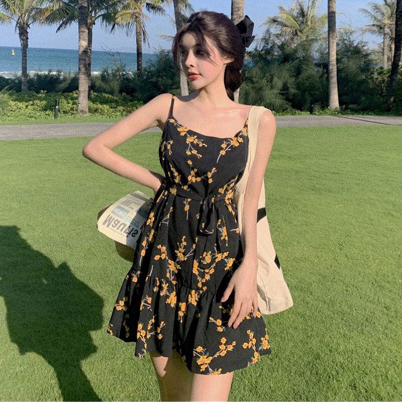 Đầm hai dây YEYA họa tiết hoa thời trang cho nữ