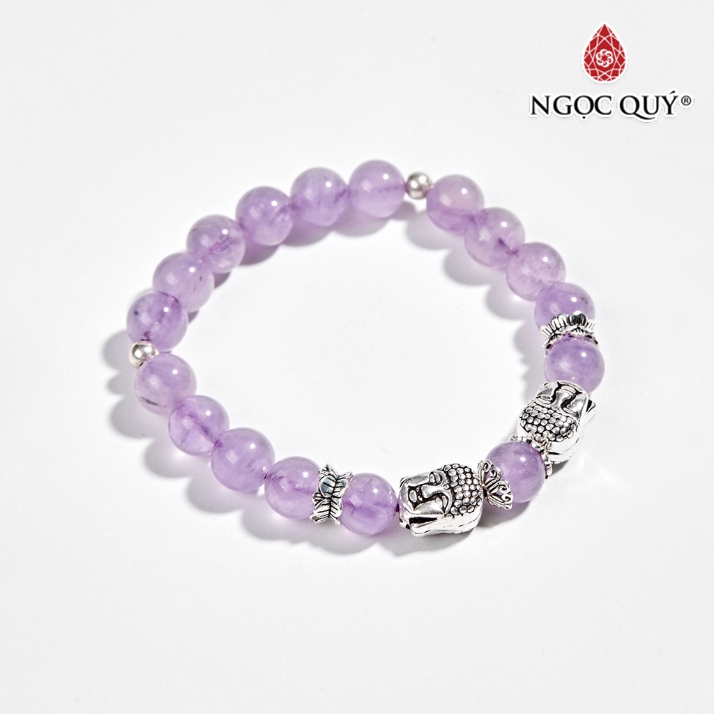 Vòng đá TA tím ngọc phối charm bạc - Ngọc Quý