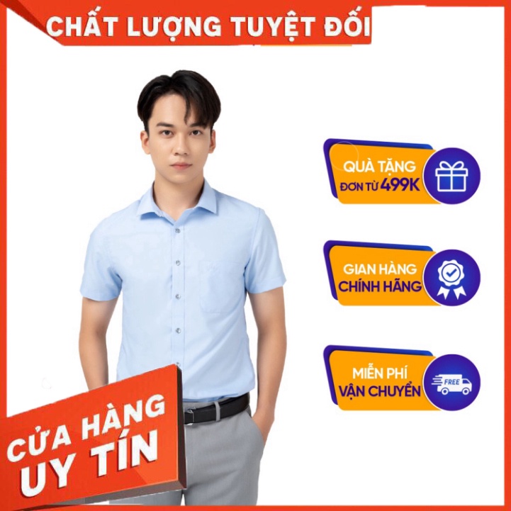 Sơ mi nam cộc tay slim có túi áo sơ mi nam tay ngắn có túi vải lụa mềm chính hãng YODY - SNM4005 - Hàng nhập khẩu