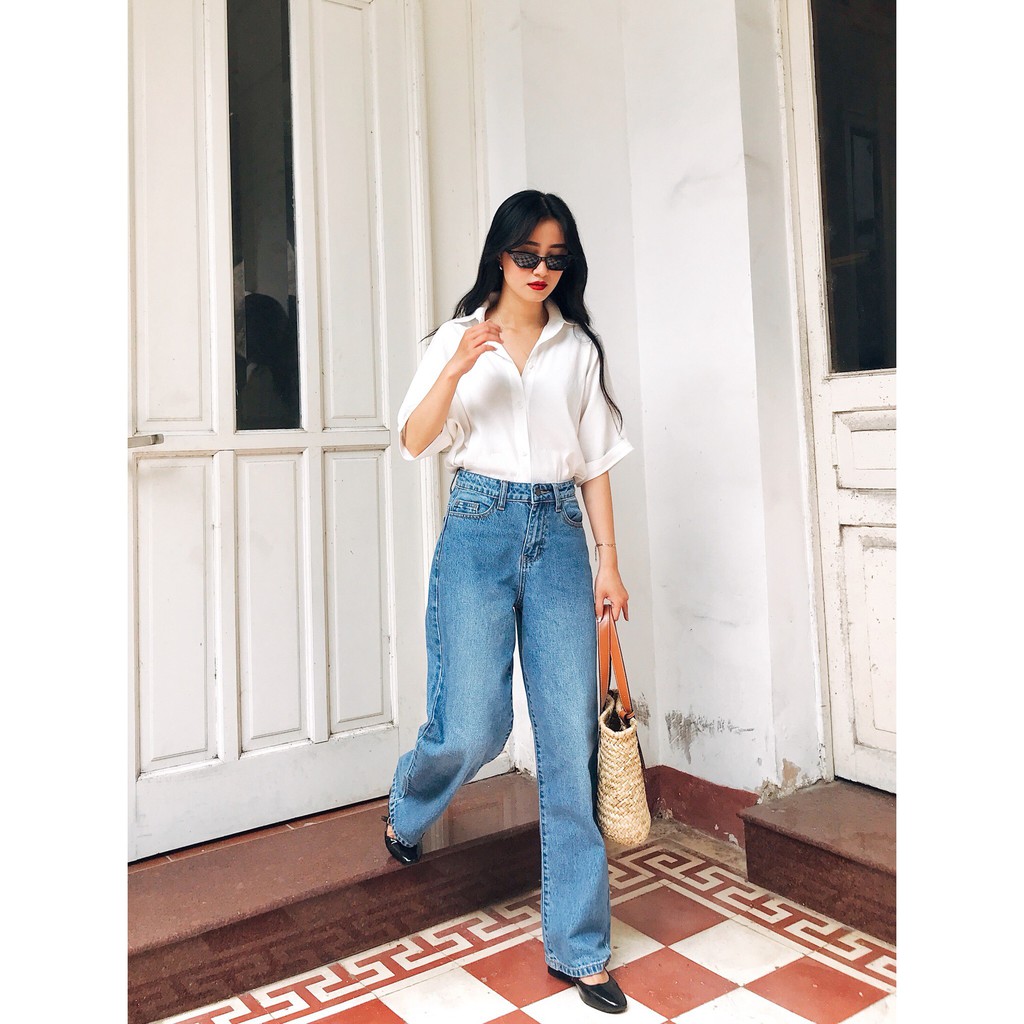 Quần Jeans Ống Rộng Nữ - Loose Aqua Blue - Hashtagem ( Mã LJ - 02B )