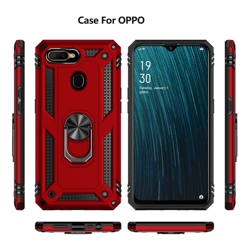 Ốp Điện Thoại Cứng Kèm Móc Xỏ Ngón Nam Châm Chống Rơi Cho OPPO A12 A7 A5 A3s A5s A12e A93 F11 F17 R19 Reno 4F 4 Lite
