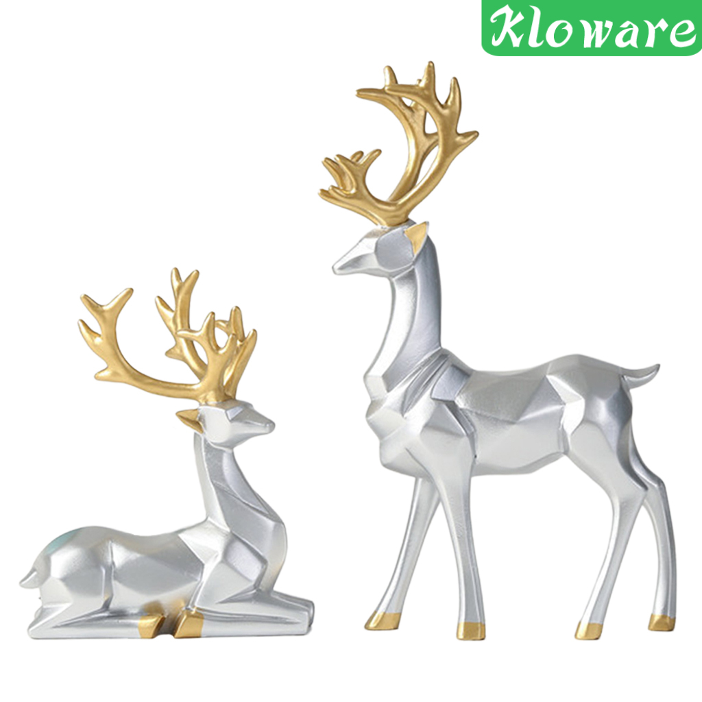 Set 2 tượng hươu bằng nhựa resin cao cấp dùng trang trí