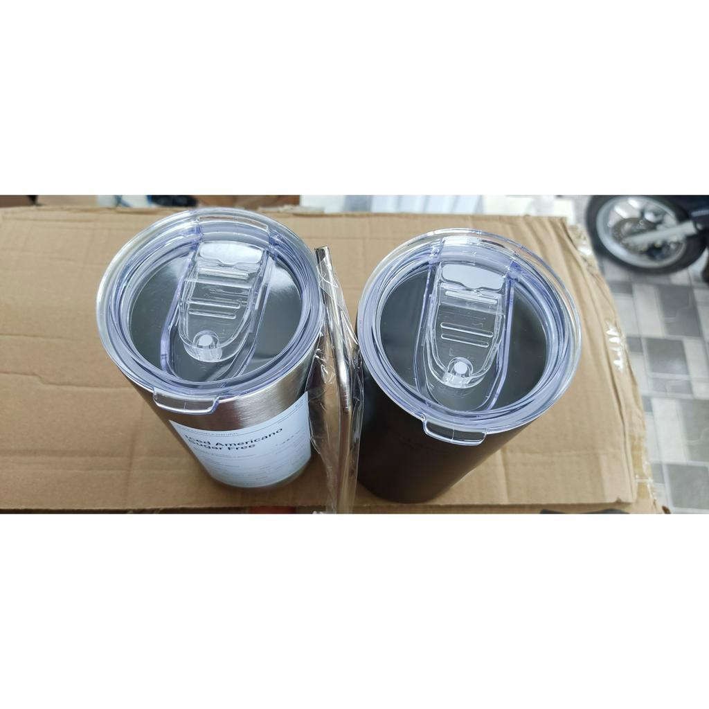 Ly Giữ Nhiệt Iced Americano Inox Hình Trụ, Cốc Giữ Nhiệt Đựng Cà Phê Có Kèm Ống Hút Tiện Lợi