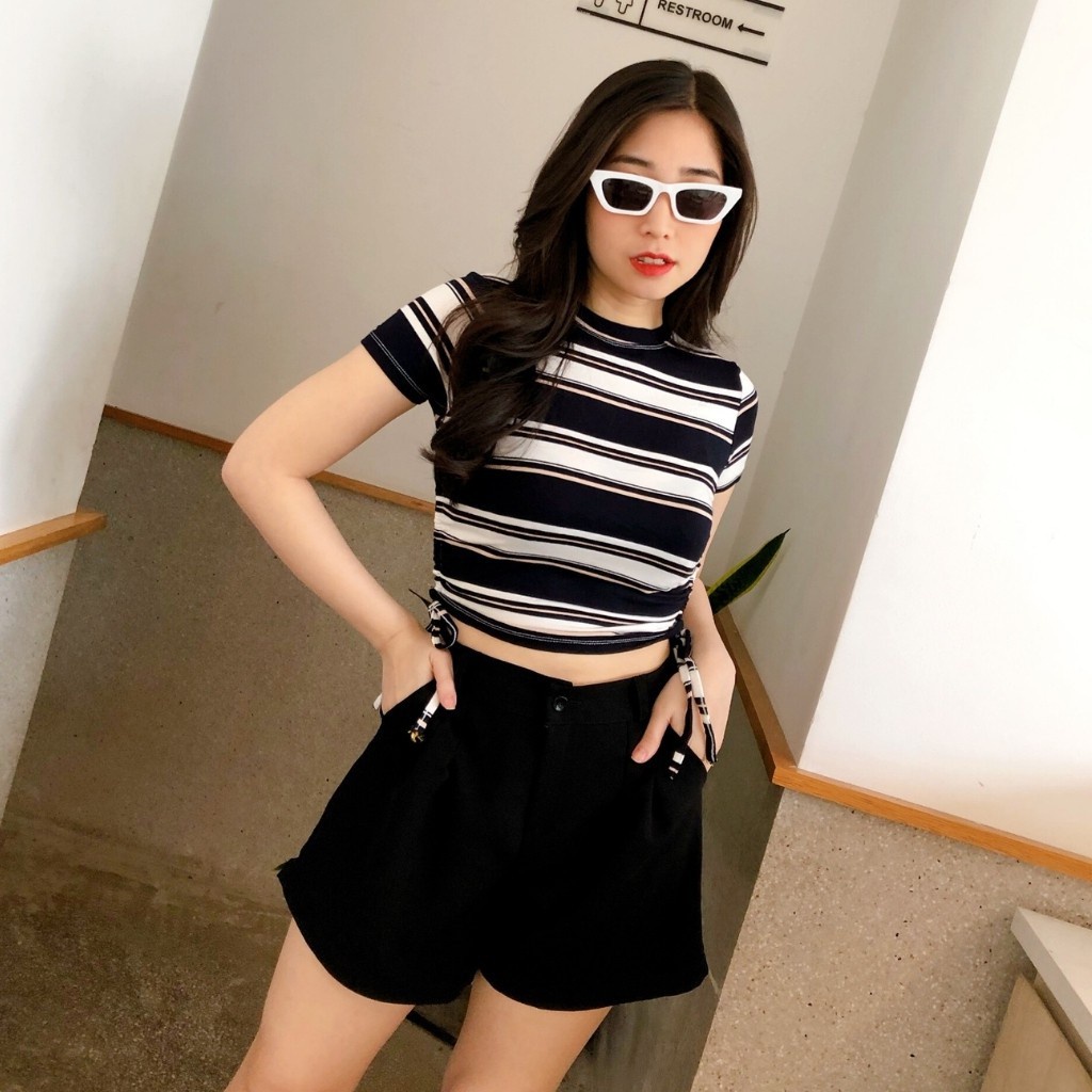 Áo thun kiểu nữ gợi cảm tay ngắn rút dây 2 bên, áo thun croptop Hàn Quốc