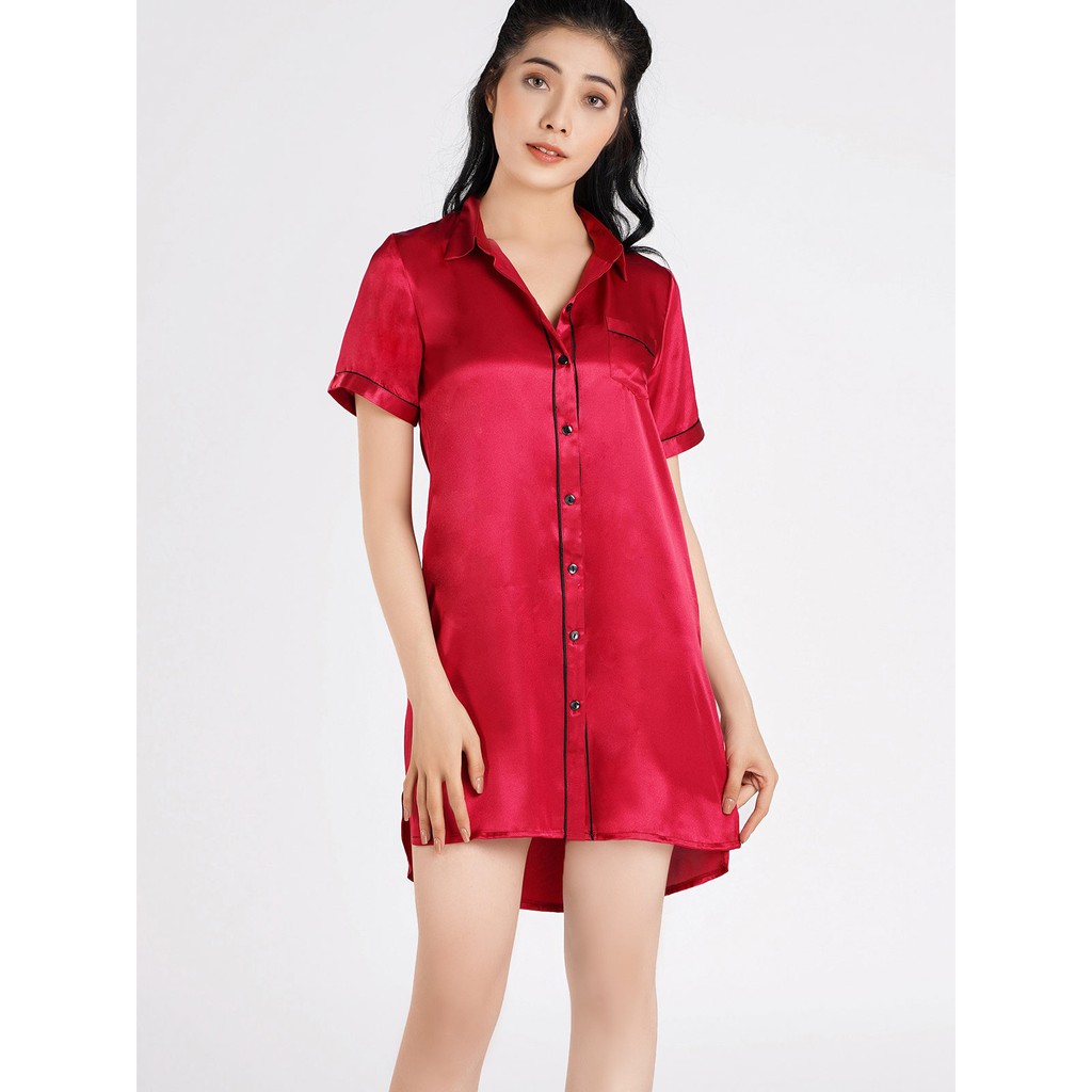 Đầm pijama satin tay ngắn Vera-0116