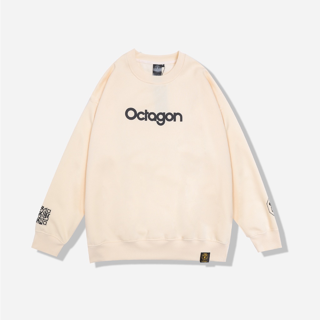 Áo Sweater Form Rộng OCTAGON ESSENTINAL Nỉ Bông Màu Kem