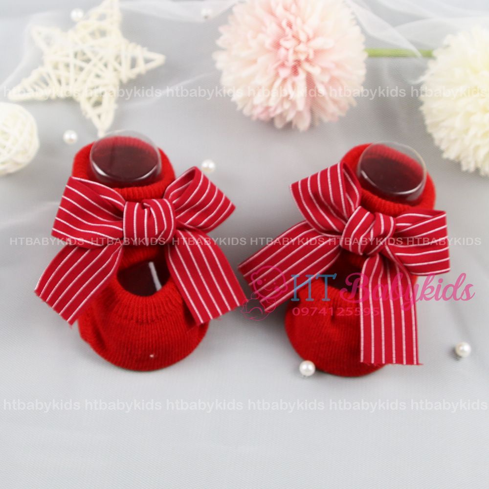 Vớ Tất Cotton Màu Đỏ Dễ Thương Cho Bé Sơ Sinh