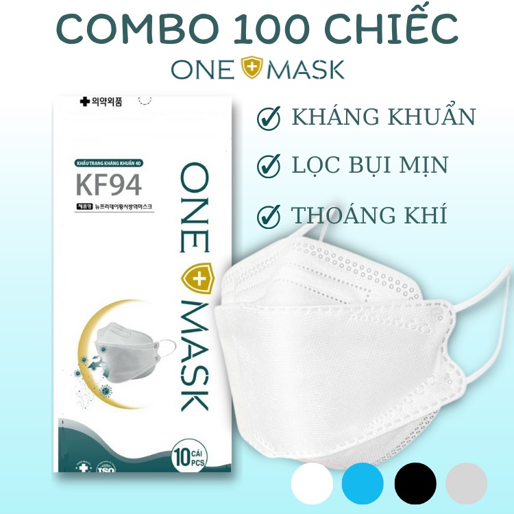 Khẩu trang 4D KF94 ONEMASK thùng 100 cái, Công nghệ Hàn Quốc, kháng khuẩn, chống lọc bụi mịn, khẩu trang y tế