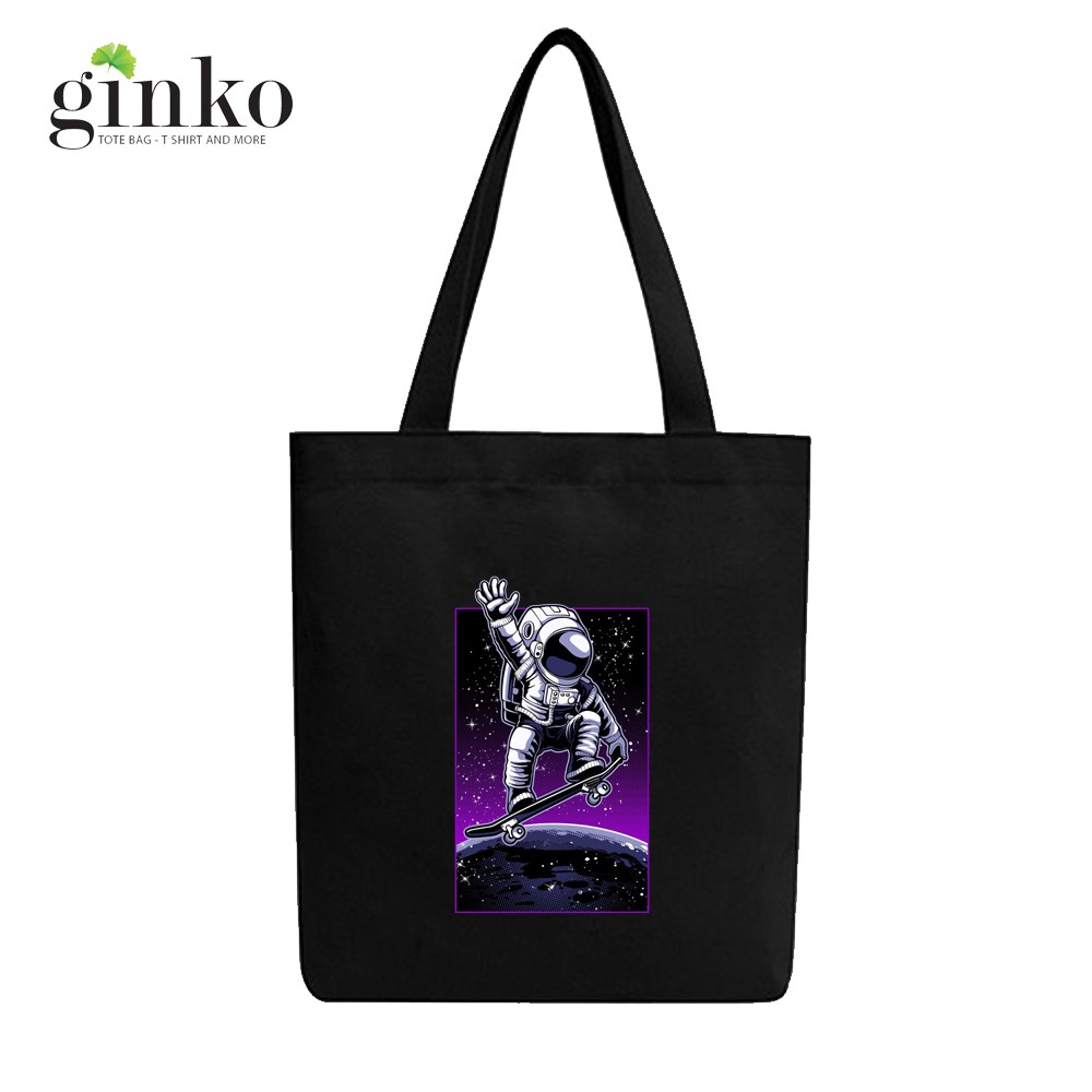 Túi Vải Tote Ginko Dây Kéo Phong Cách ulzzang Hàn Quốc In Hình Astronaut B15