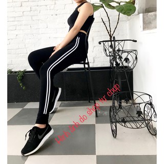 [NHẬP MÃ YENNJGT3 CÒN 20k/QUẦN/ XẢ KHO] Quần Jogger nữ thun thể thao sọc, quần thun thể thao màu đen