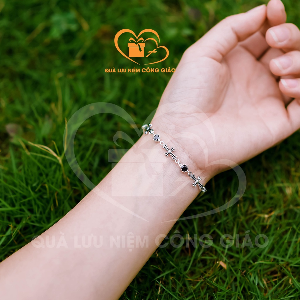 Chuỗi mân côi ,lắc tay nữ hình Thánh giá chất liệu bạc trẻ trung Quà Lưu Niệm Công Giáo