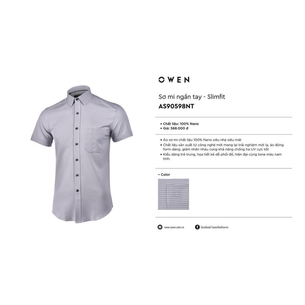 ( Chào đông ) . Áo sơ mi cộc tay OWEN 100% nano Slimfit - Áo sơ mi nam ngắn tay 90598 > * 2021