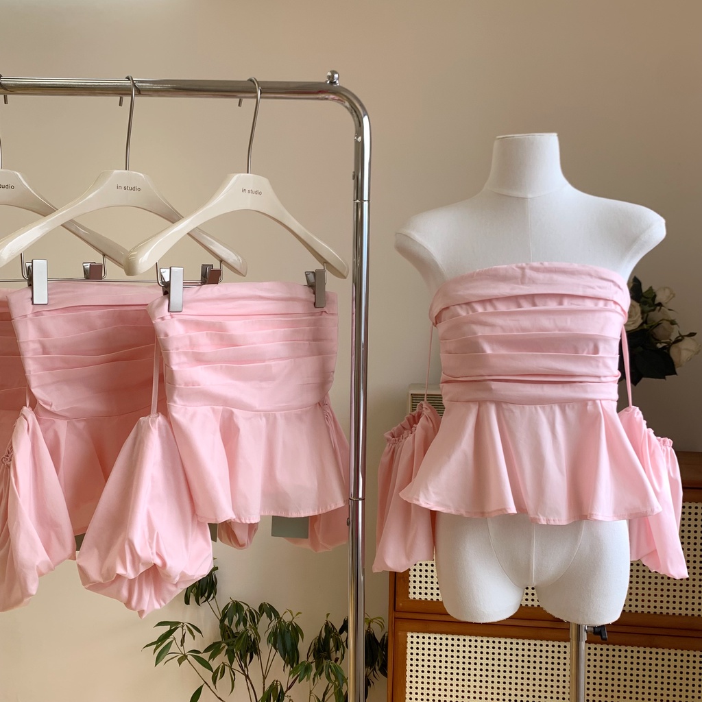 Áo Nữ Trễ Vai Tay Bồng Dáng Babydoll Phong Cách Hàn Quốc