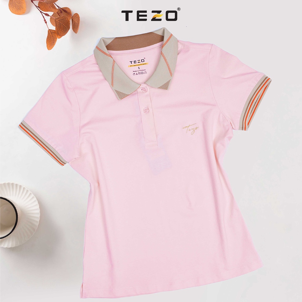 Áo polo nữ thiết kế bo màu be Tezo năng động trẻ trung 2205APCB05