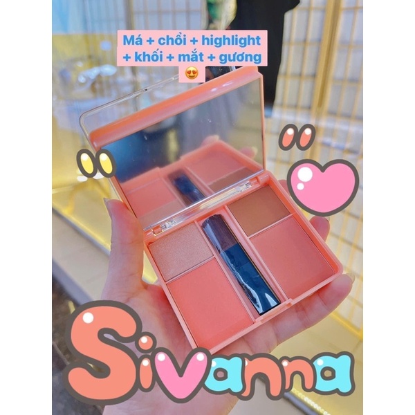 Bảng phấn mắt má hồng highlight Sivanna 2 tầng HF178 tone Hàn