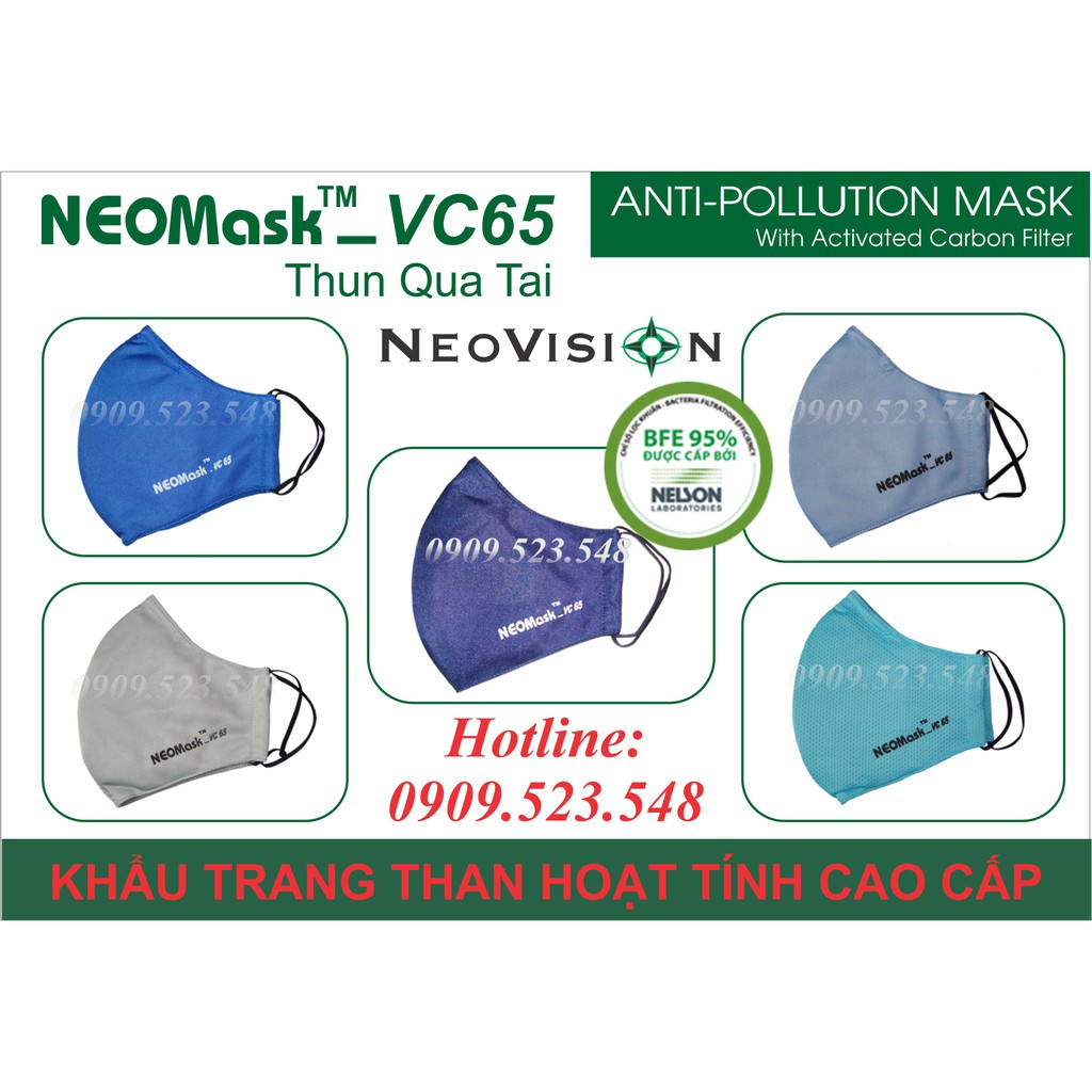 Khẩu trang Neomask VC65, khẩu trang than hoạt tính cao cấp Neovision lọc bụi, chống không khí ô nhiễm