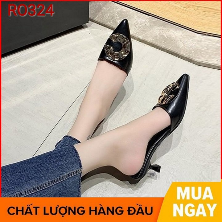 Giày sandal nữ cao gót 3 phân màu đen kem hàng hiệu rosata ro324