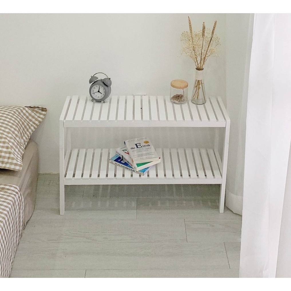 KỆ GỖ TRANG TRÍ 2 TẦNG MÀU TRẮNG SIZE 80CM - BENCH 2F - WHITE